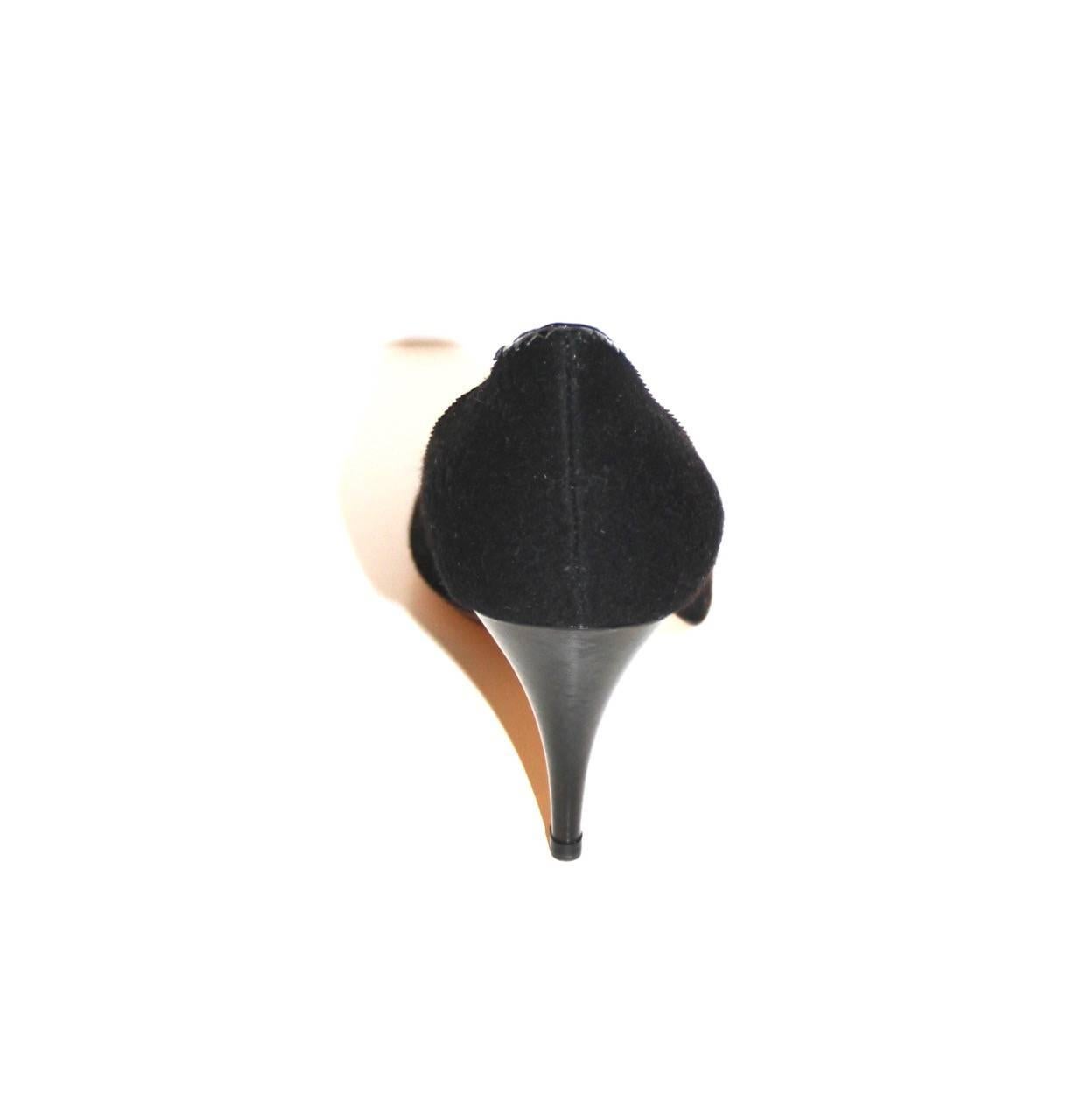 Charlotte Olympia Black Flannel Pumps Black Patent Leather Heel - Pristine Cond. 1