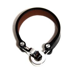 Hermes Black Box Leather Bracelet Silver Hardware Handcuffs Clasp