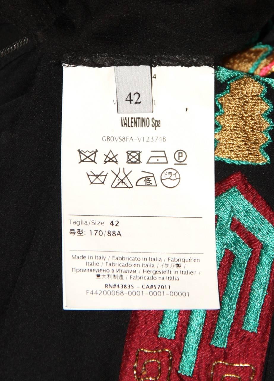 Women's Valentino Black Silk Long Dress - Multicolored Embroidery - SS 14 Runway RtW