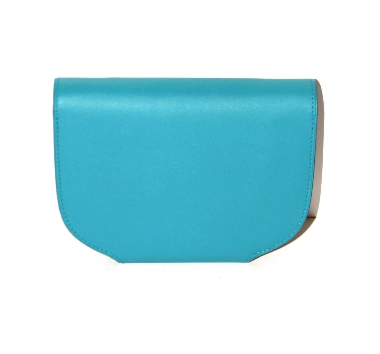 Hermes Micro Convoyeur - Wallet Bag - Turquoise Blue Swift Leather In New Condition In Geneva, CH