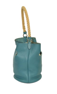 HERMES "Mangeoire" Collection Blue Taurillon Leather Bucket Bag