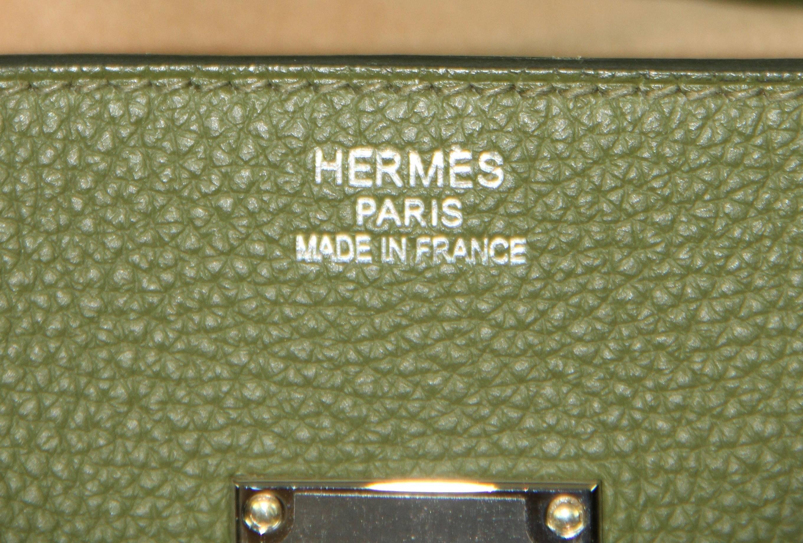 Brown HERMES Birkin Shoulder 40 Military Green Togo Leather