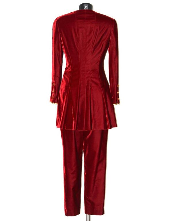Chanel Velvet Pantsuit - Burgundy Color Gold trim - FR 40 - Vintage For Sale at 1stdibs