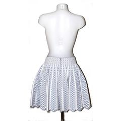 Alaia Flared Skirt - Light Blue and White Knit - Honeycomb Pattern - FR 42