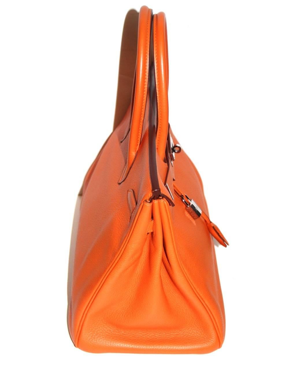 Hermes Birkin 35 Orange Togo Leather Palladium Hardware Like New In Excellent Condition In Geneva, CH