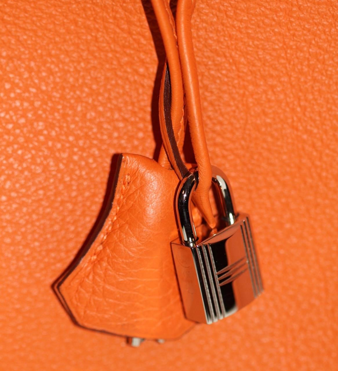 Hermes Birkin 35 Orange Togo Leather Palladium Hardware Like New 3