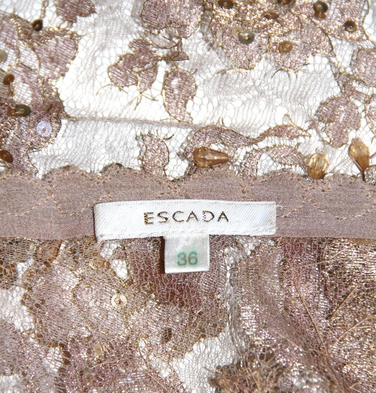 ESCADA Knee-Length Gold Beige Floral Lace Evening Dress & Long Jacket 2