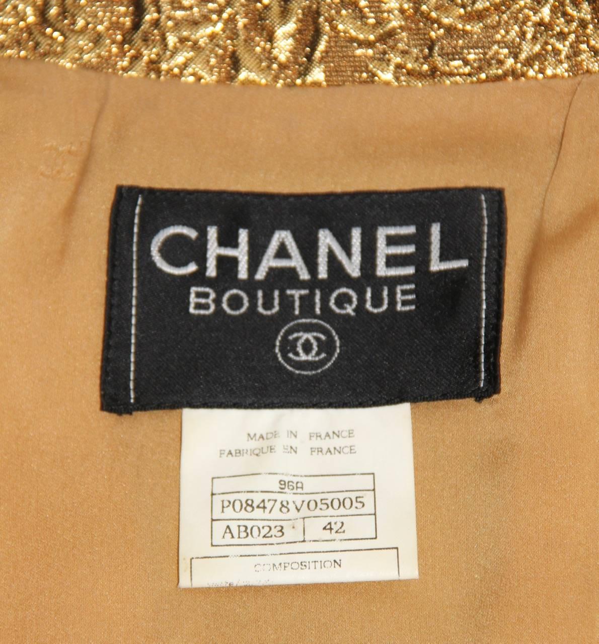 CHANEL Gold Brocade Colored Rhinestones Gripoix Buttons Fancy Pantsuit  1