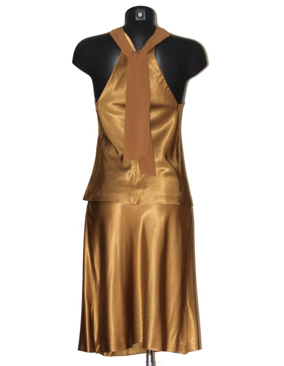SONIA RYKIEL Bronze-tone Top and Knee-Length Skirt Evening Ensemble  In Excellent Condition In Geneva, CH