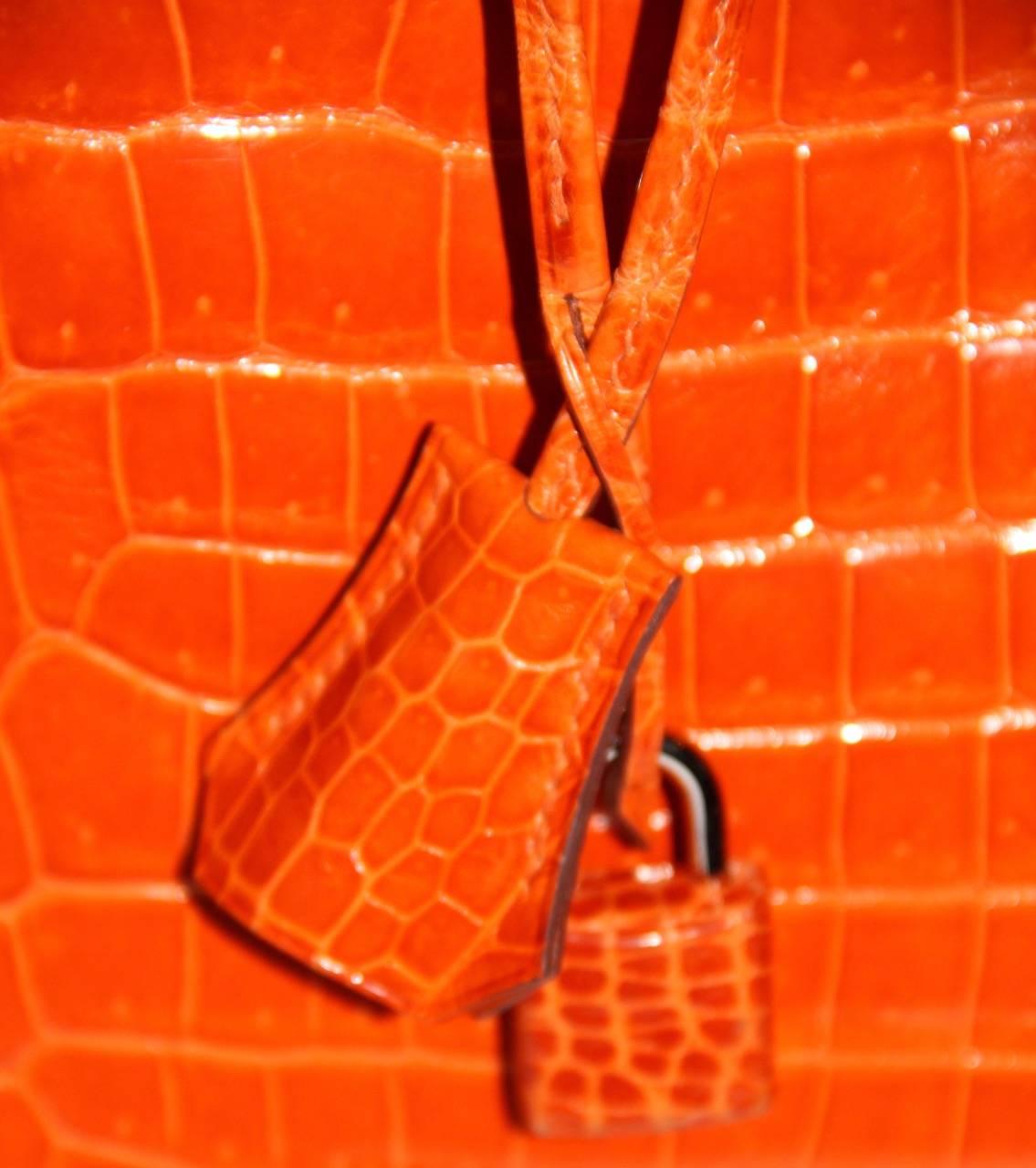 Women's Hermes Birkin 35 Orange Potiron Porosus CITES Box and Dust Bag Excellent Cond.