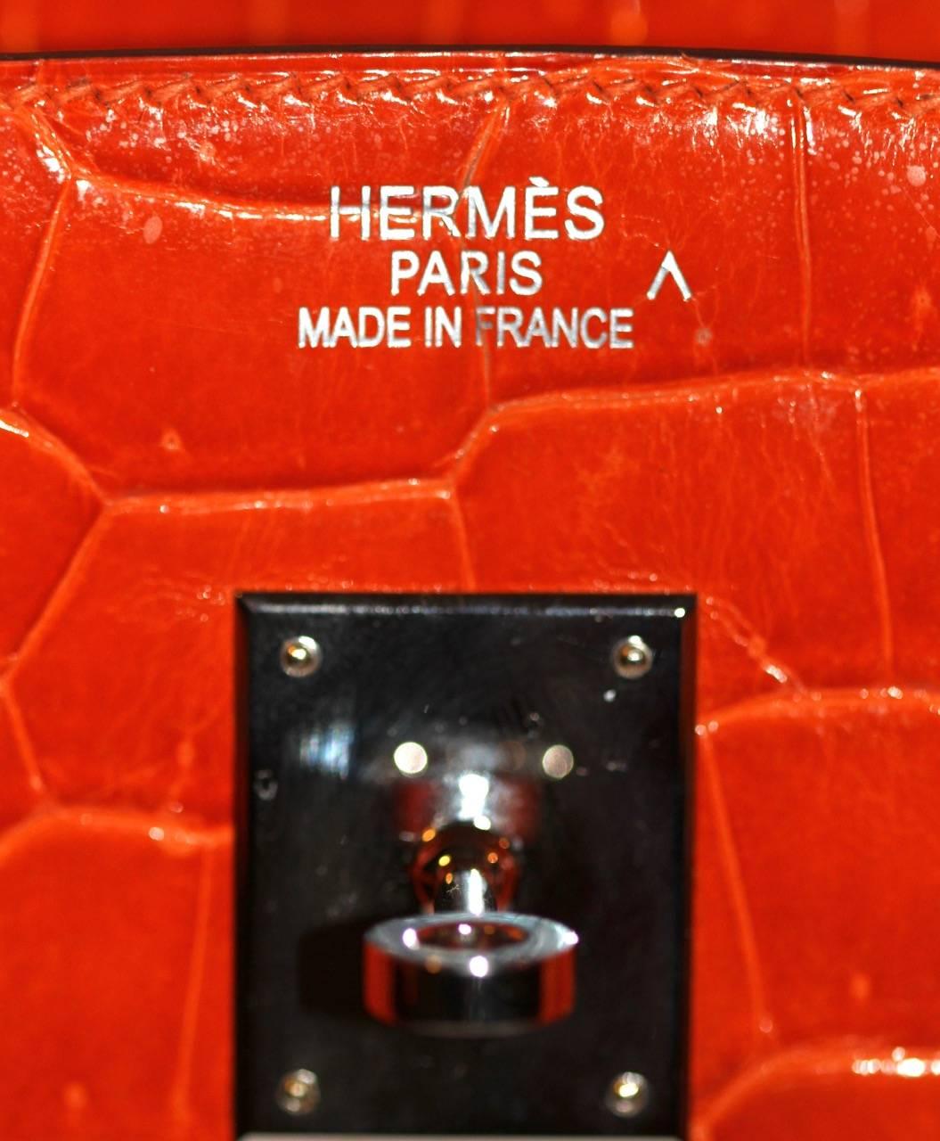 Hermes Birkin 35 Orange Potiron Porosus CITES Box and Dust Bag Excellent Cond. 1