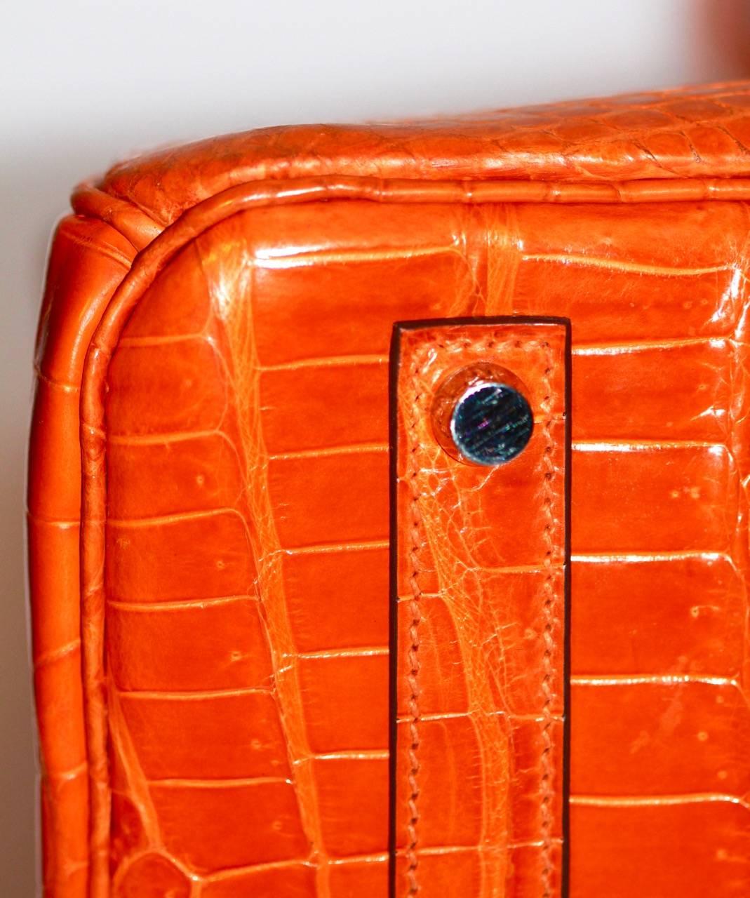 Hermes Birkin 35 Orange Potiron Porosus CITES Box and Dust Bag Excellent Cond. In Excellent Condition In Geneva, CH