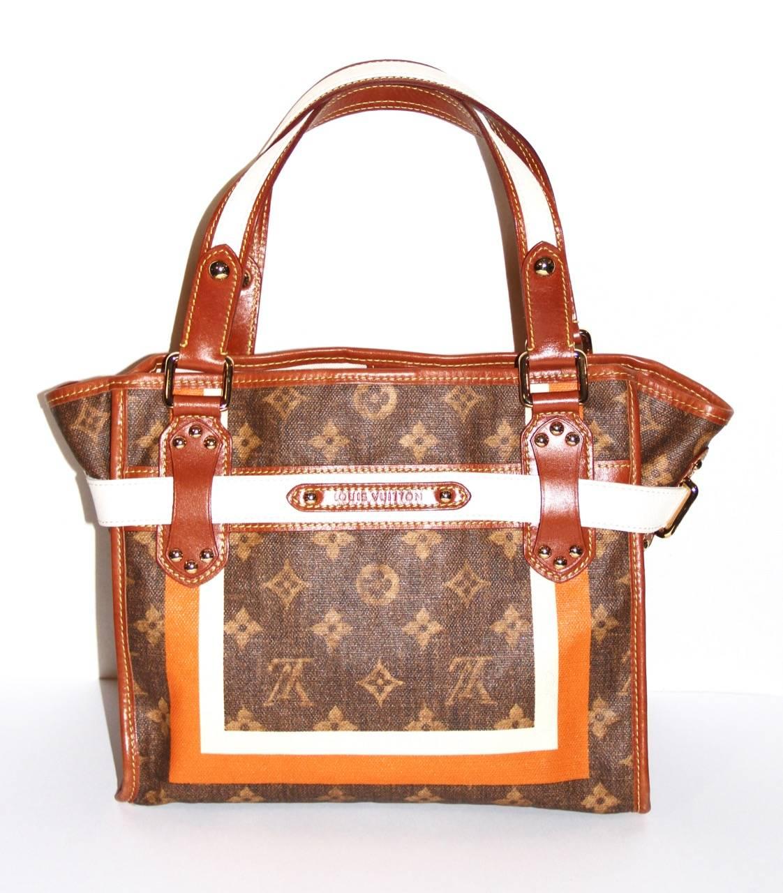 Brown Louis Vuitton Limited Edition Monogram Tisse Rayures PM Tote Bag