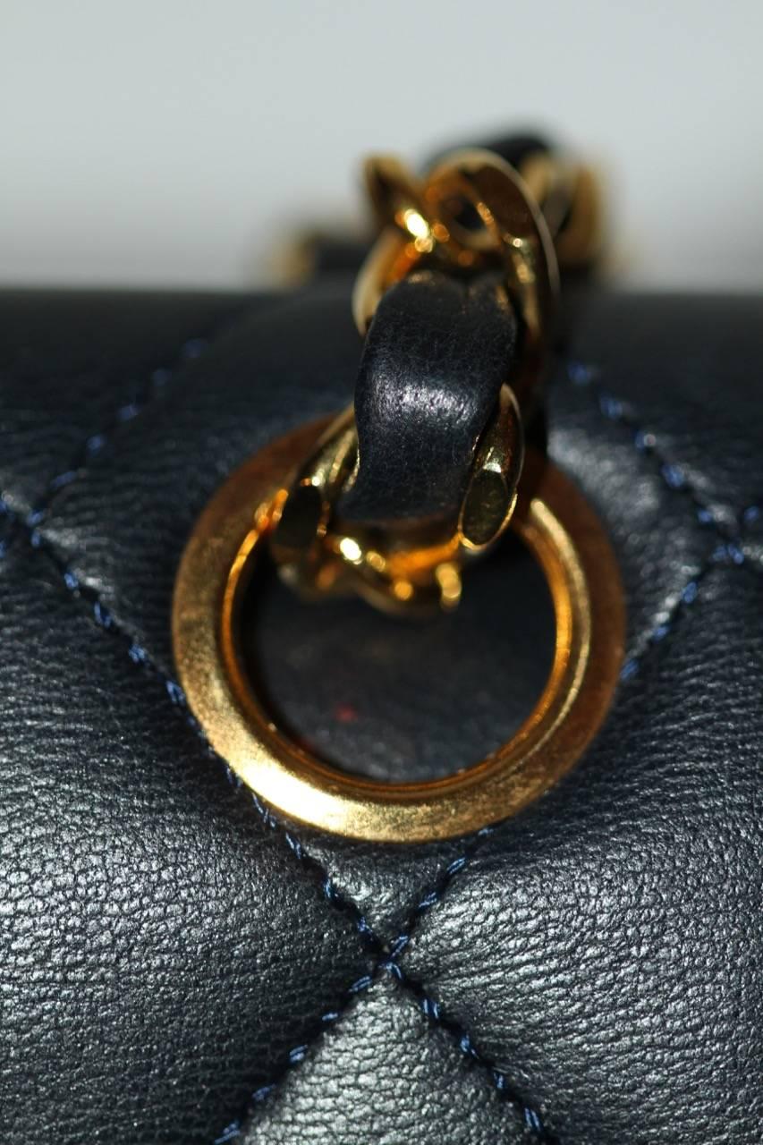 CHANEL Classic Timeless Dark Blue Quilted Leather Double Flap Bag 4