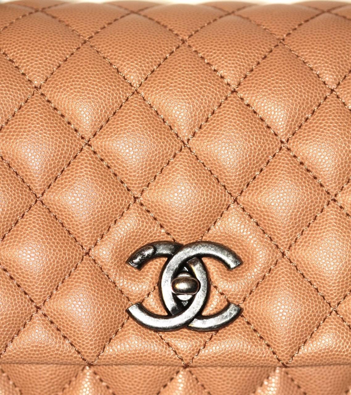 Orange Chanel Coco Handle Flap Bag - Beige Caviar Leather - 2017 NEW NEVER WORN