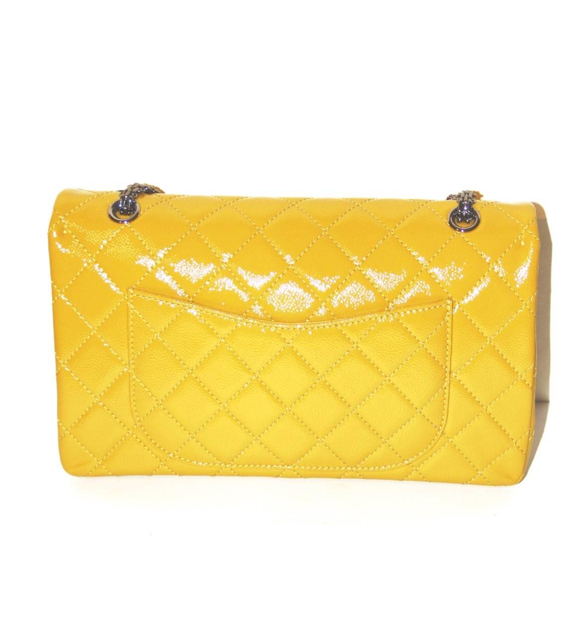 Yellow CHANEL 2.55 REISSUE Anise Quilted Patent Leather Classic 227 Flap Bag  