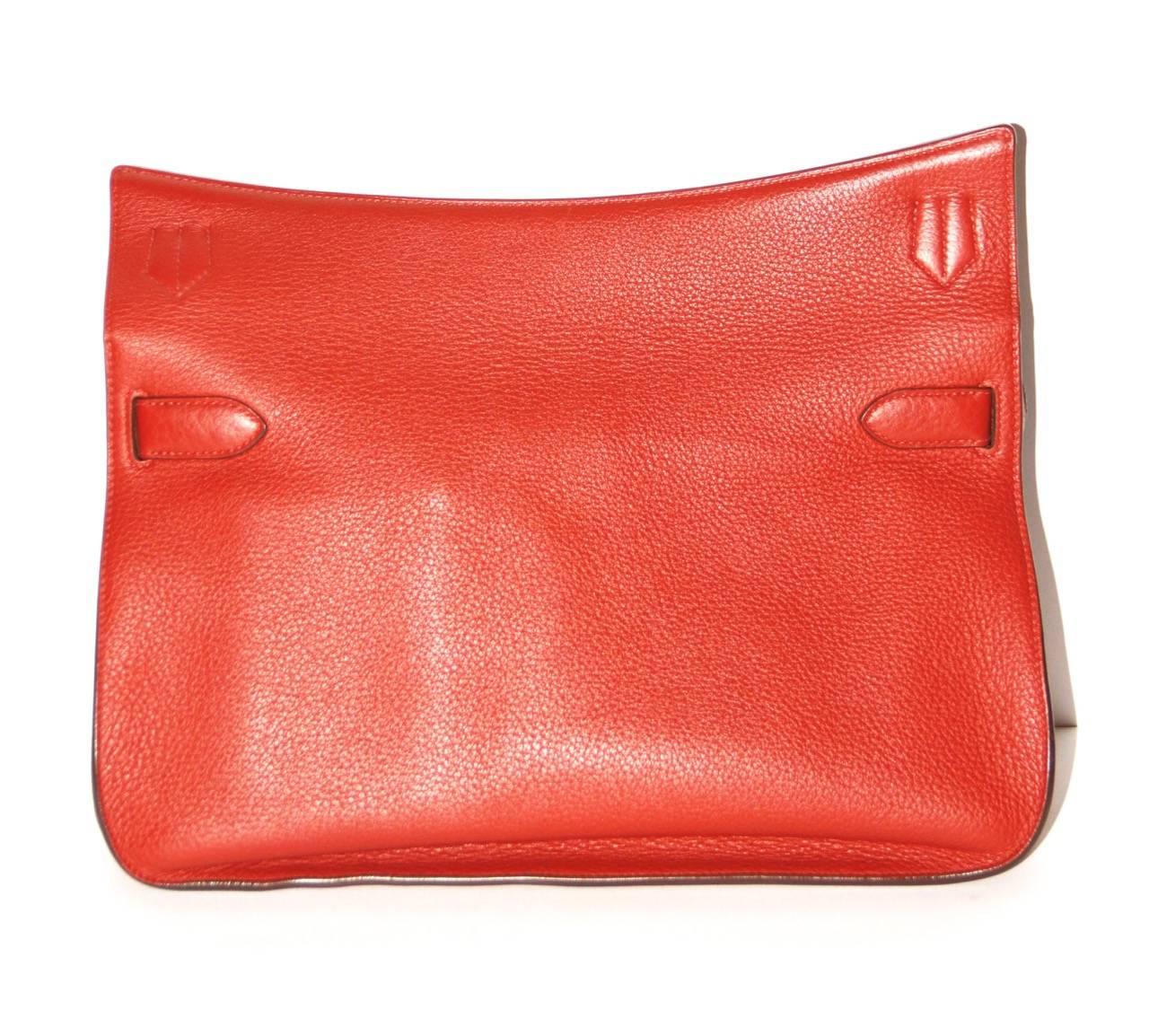 HERMES JYPSIERE 37 Rouge Brique Taurillon Clemence Leather Bag In Excellent Condition In Geneva, CH