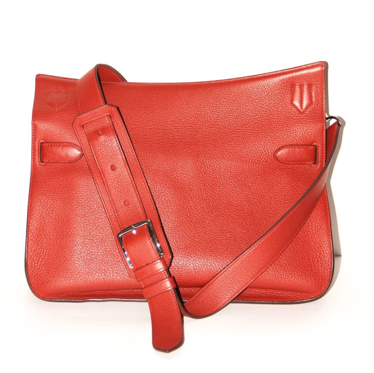 HERMES JYPSIERE 37 Rouge Brique Taurillon Clemence Leather Bag 1