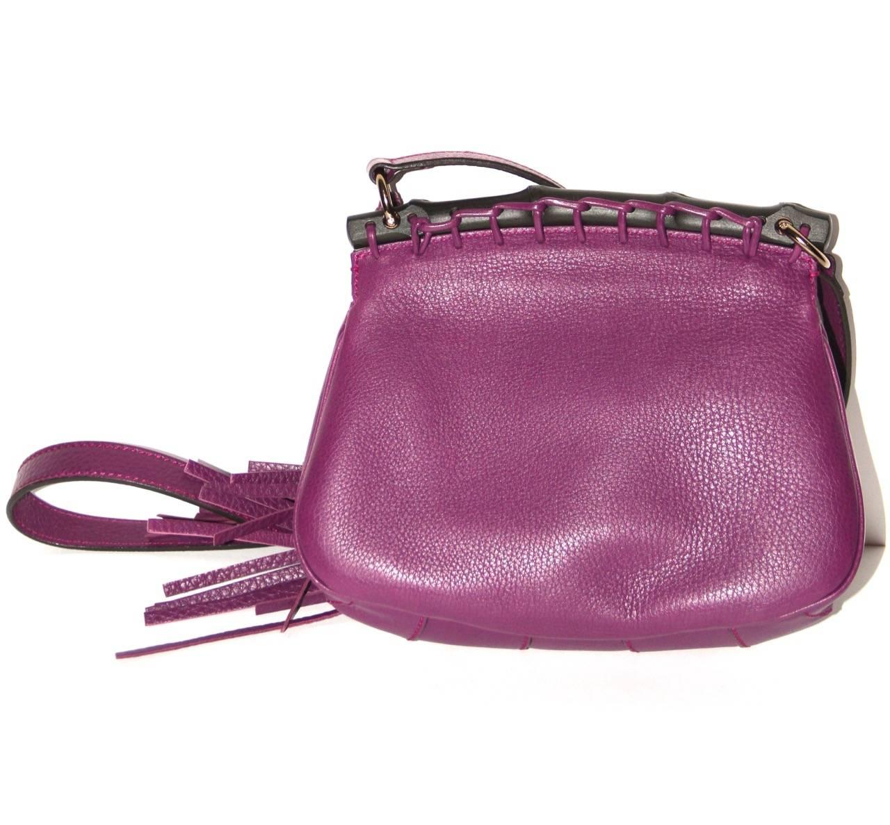 Pink Gucci Bamboo Crossbody Leather Double Tassel Shoulder Bag