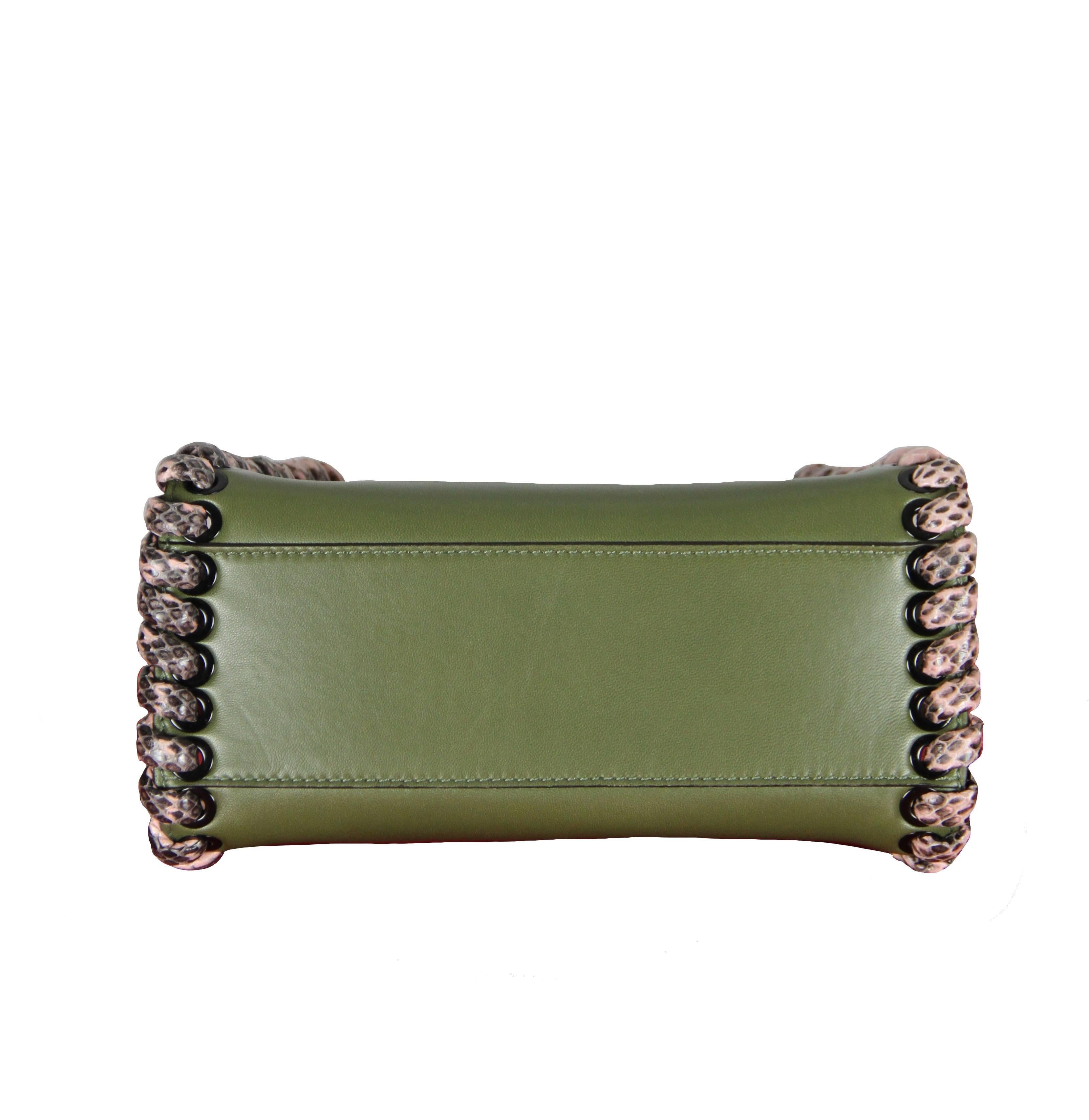 Gray FENDI Mini Peekaboo Military Green Leather Elaphe-trimmed Handbag