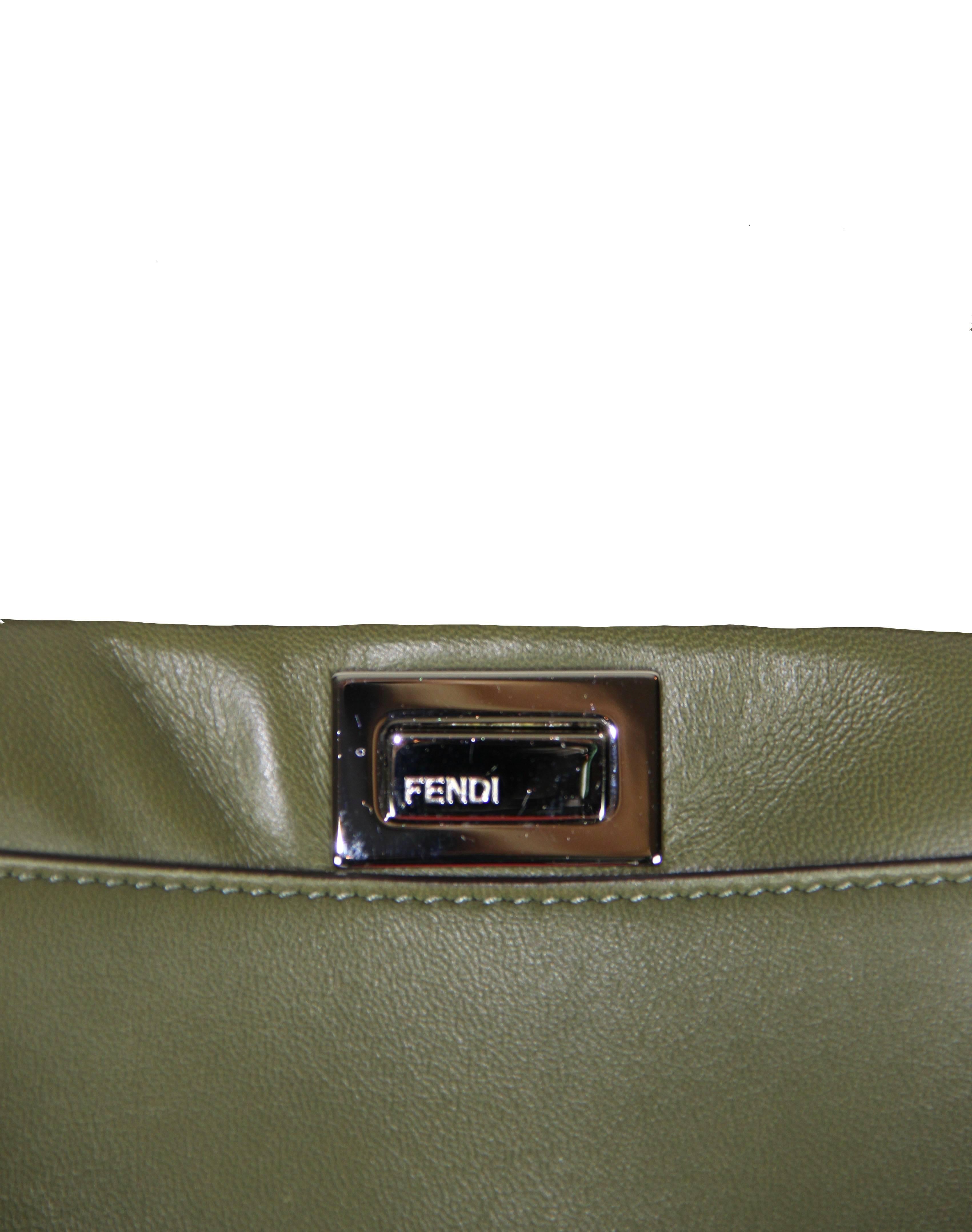 FENDI Mini Peekaboo Military Green Leather Elaphe-trimmed Handbag 4