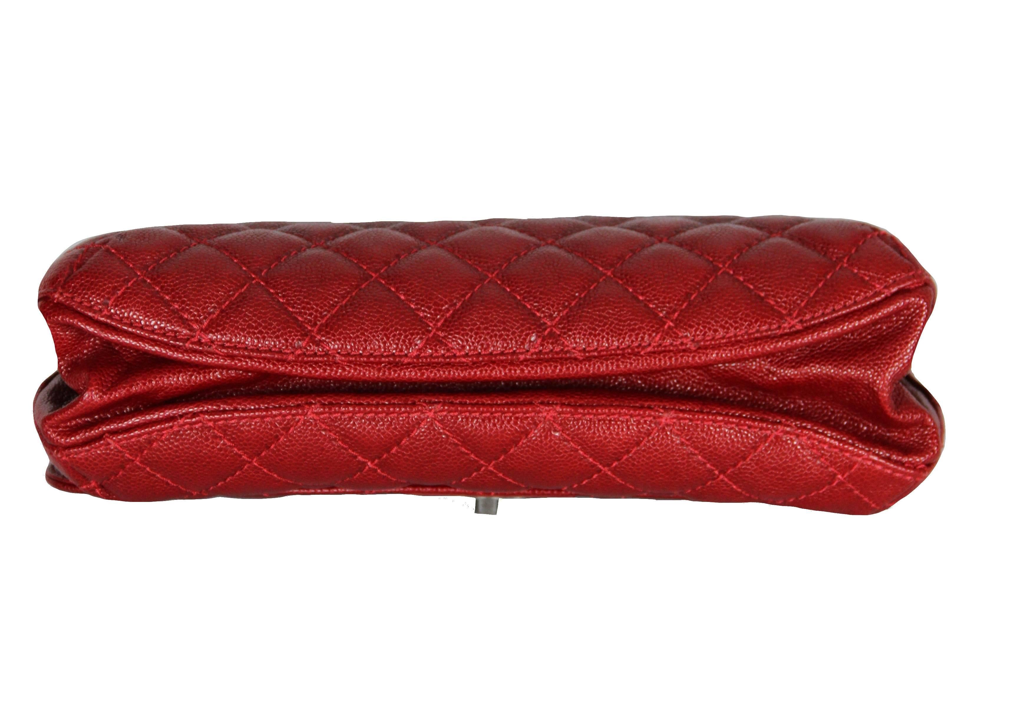 Women's  CHANEL Shiny Red Grained Leather Messenger Bag 