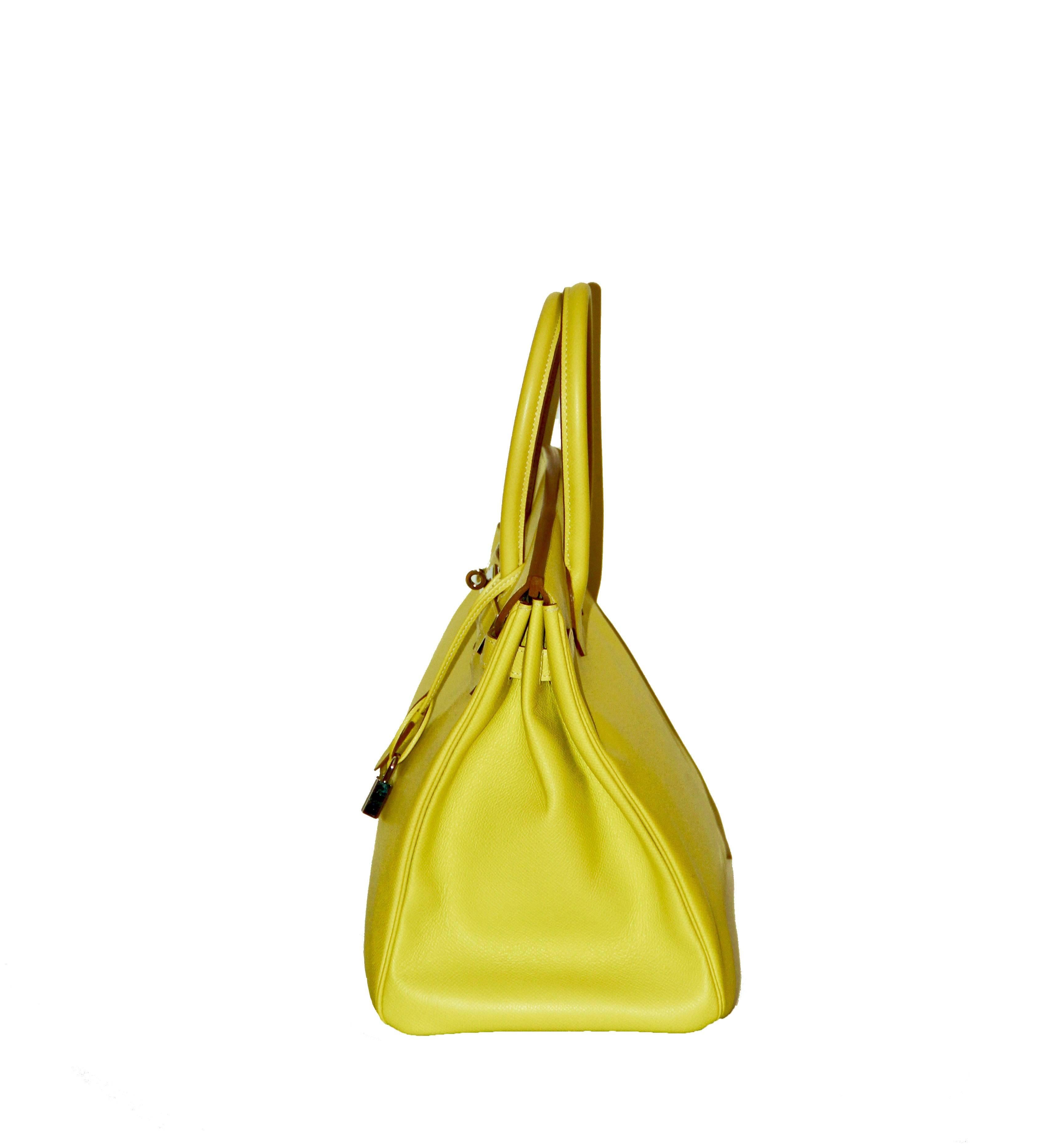Yellow Hermes Birkin 35 Handbag Bicolor in Lime and Grey Epsom Leather