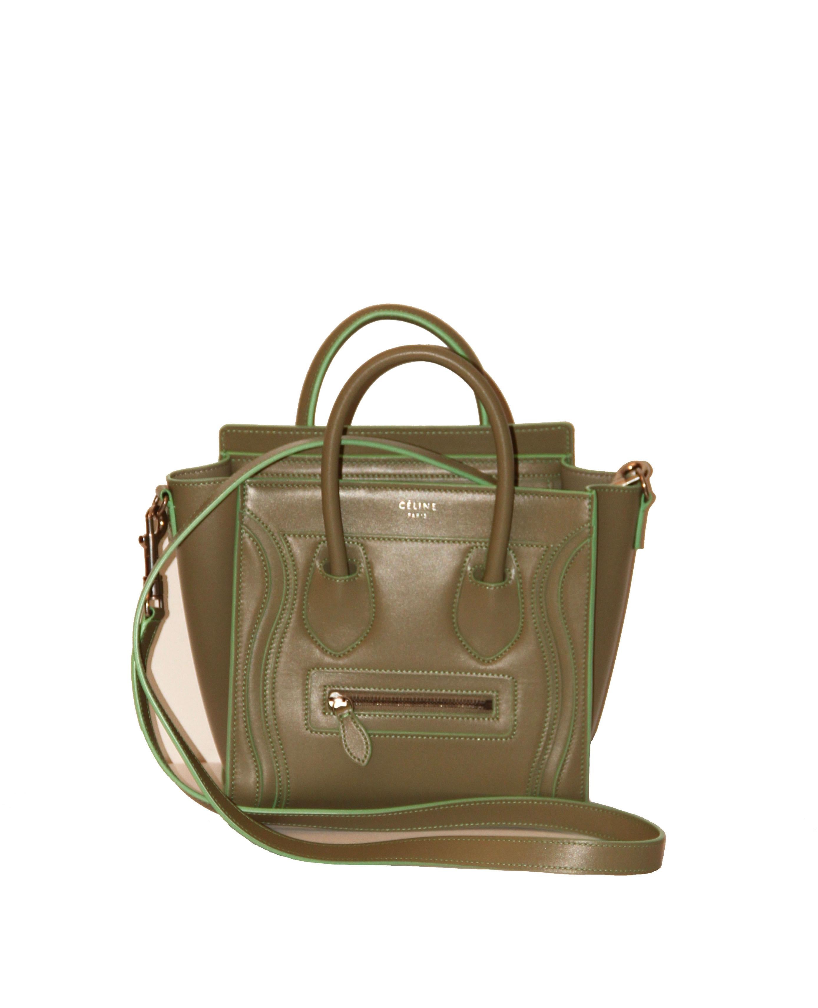  Celine - Sac de voyage Nano en cuir kaki clair Pour femmes 
