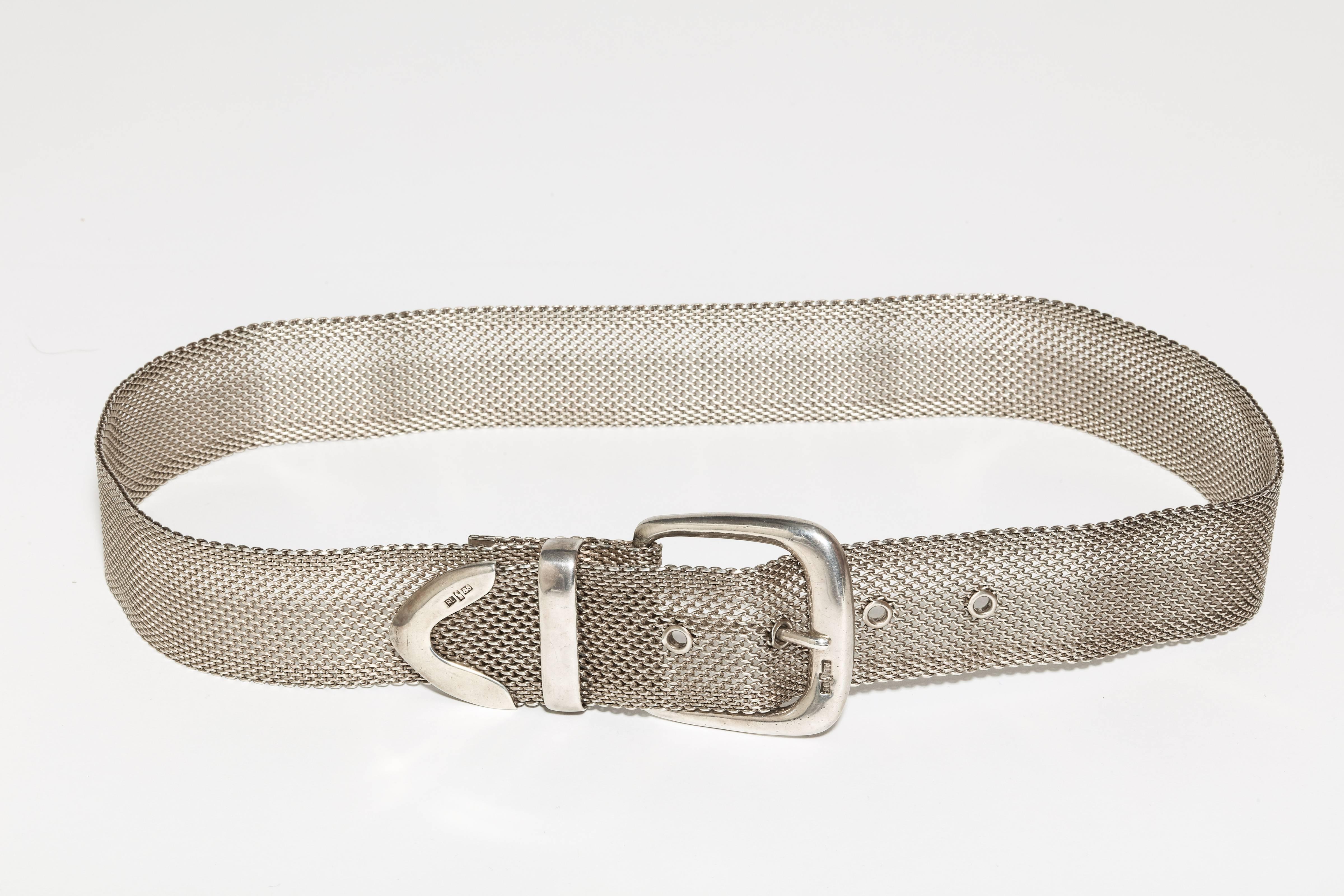 1980s Ralph Lauren Sterling Silver Mesh Belt In Excellent Condition In New York, NY