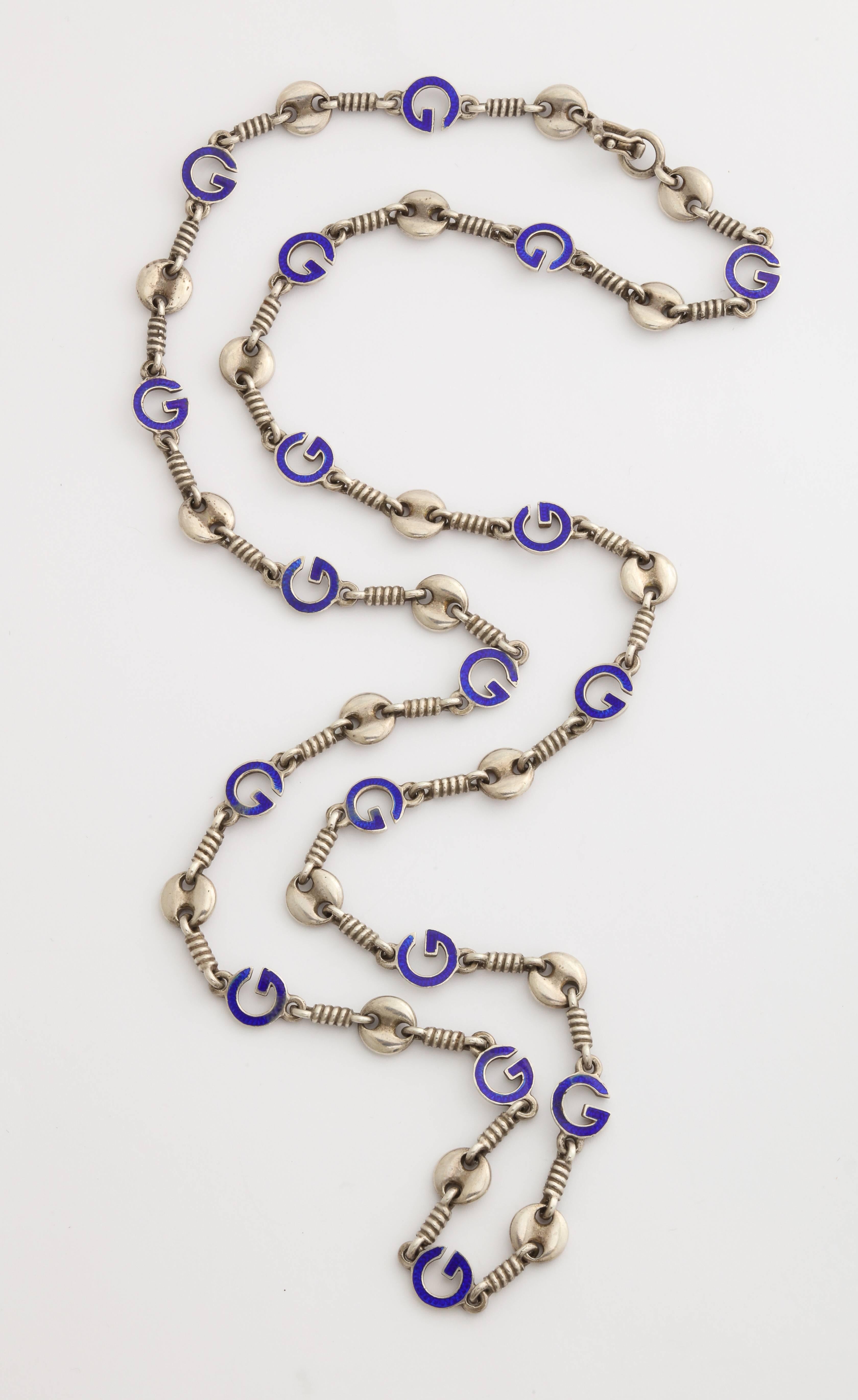 1970s Gucci Enameled Silver Chain In Good Condition For Sale In New York, NY