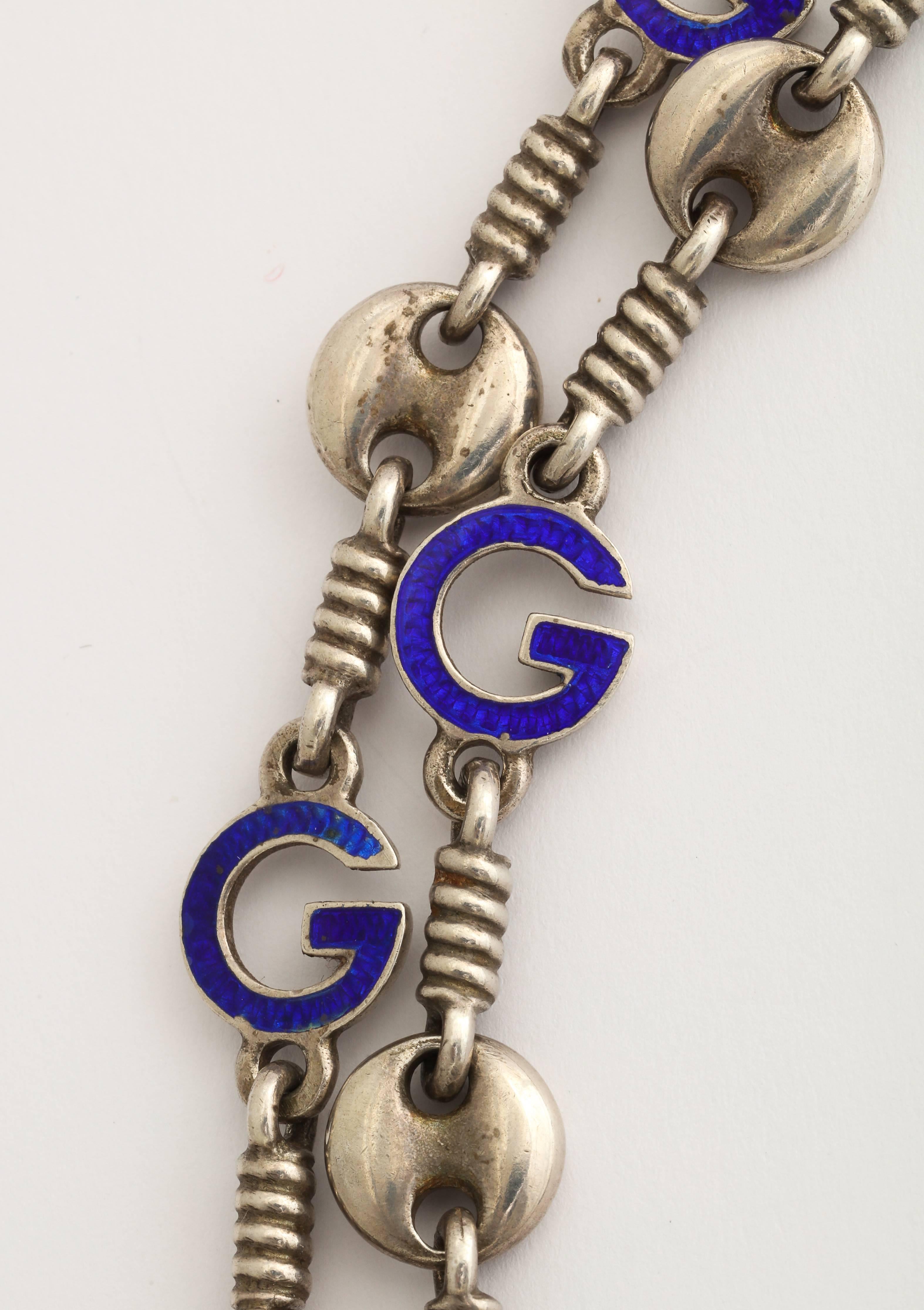 1970s Gucci Enameled Silver Chain In Good Condition For Sale In New York, NY