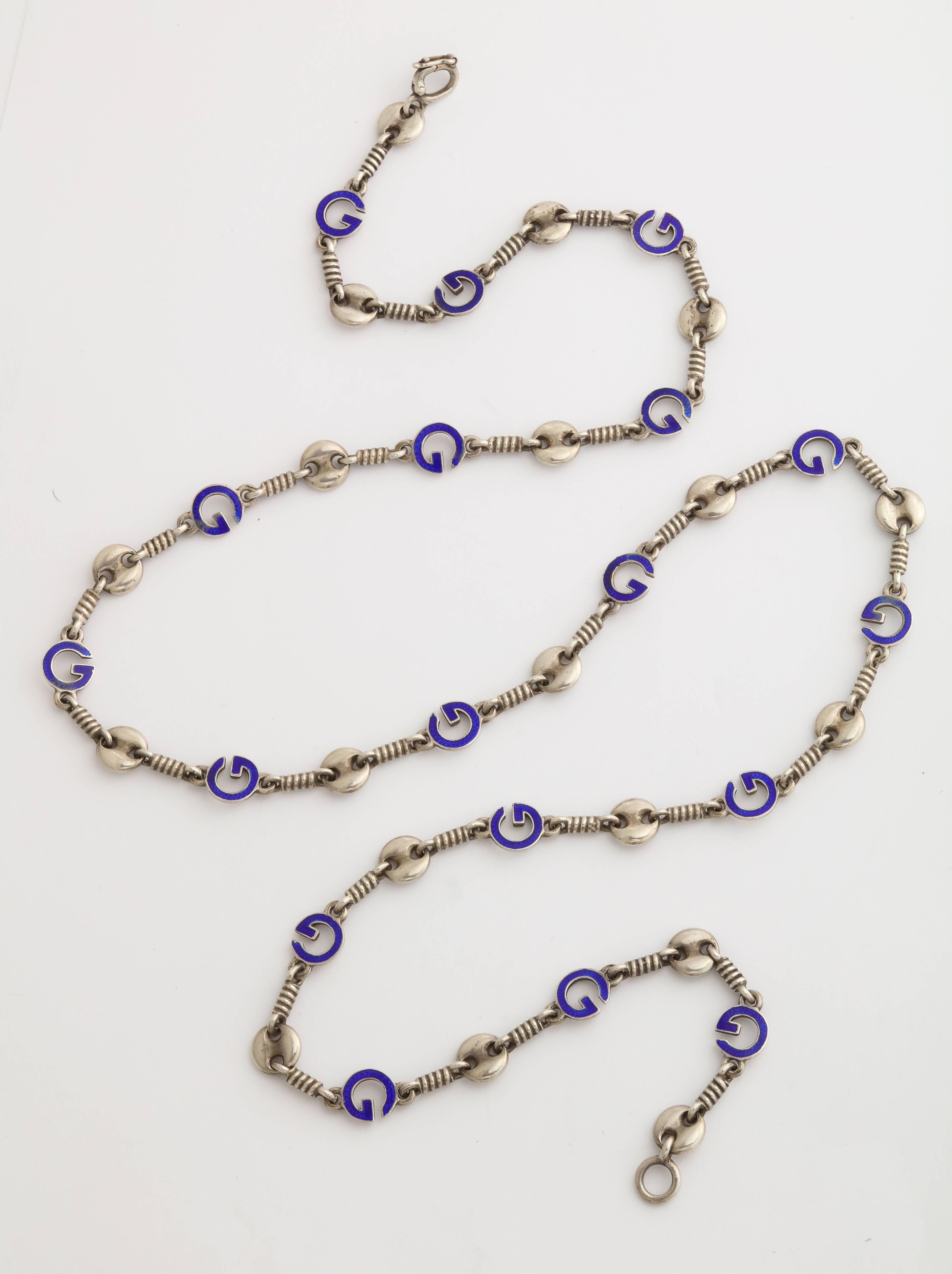1970s Gucci Enameled Silver Chain For Sale 2