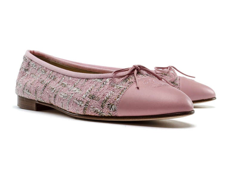 Chanel Pink Tweed Ballerina Flats For Sale at 1stDibs