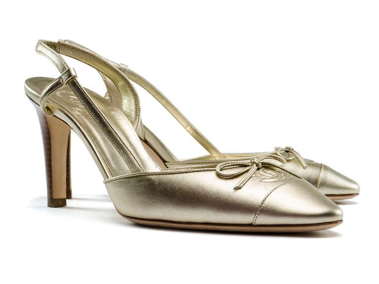 Chanel Gold Leather D'Orsay Slingback Heels