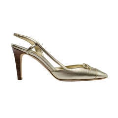 Used Chanel Gold Leather D'Orsay Slingback Heels