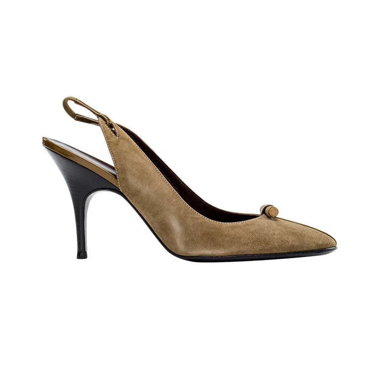 Chanel Taupe Suede Slingback Heels For Sale