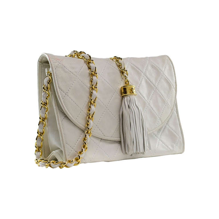 Chanel Vintage Lambskin Tassel Flap Bag For Sale