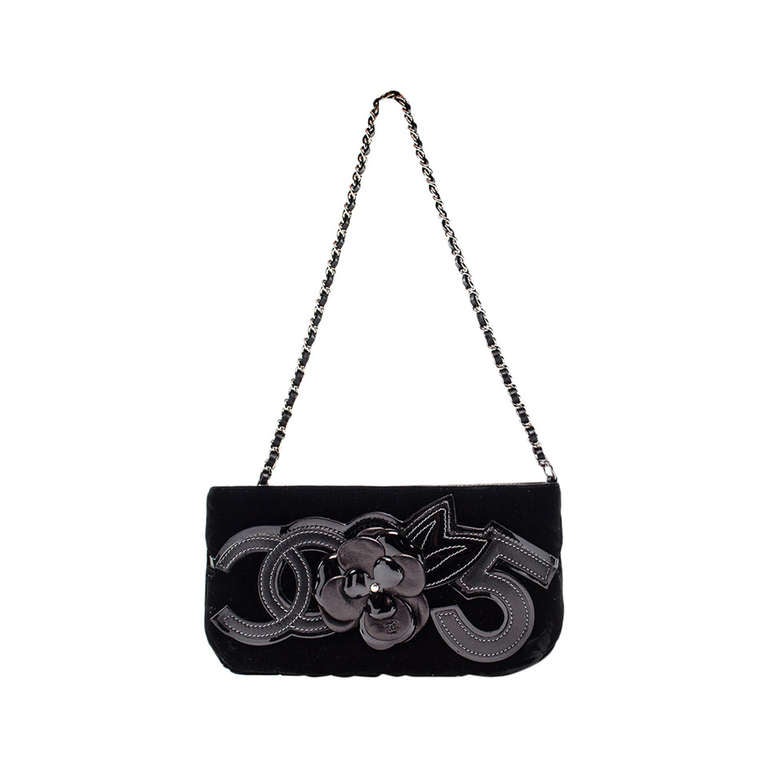 Chanel Velvet Camellia 5 Clutch Bag For Sale