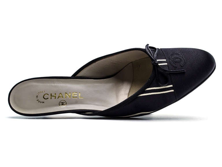 Women's Chanel Satin Striped Mule Heels For Sale