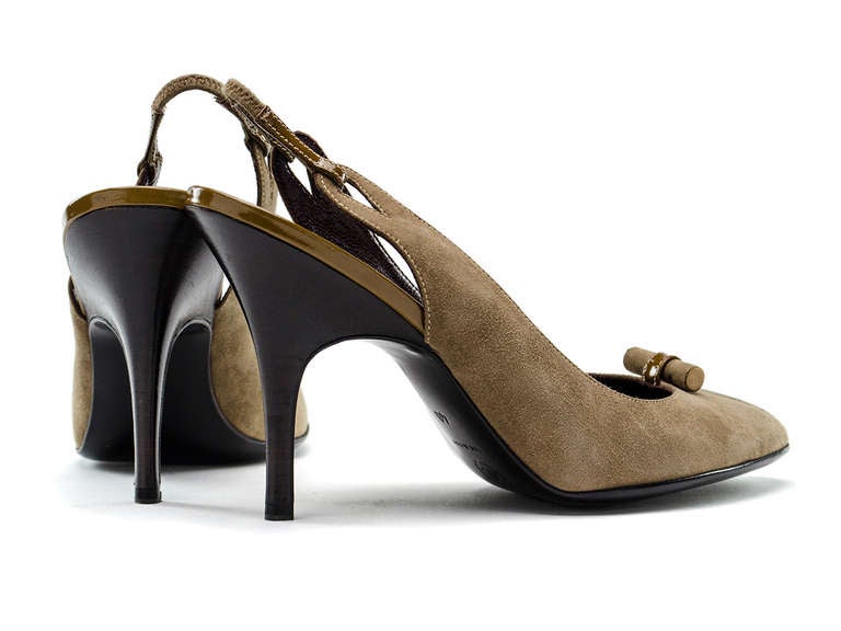 Chanel Taupe Suede Slingback Heels In New Condition For Sale In San Diego, CA