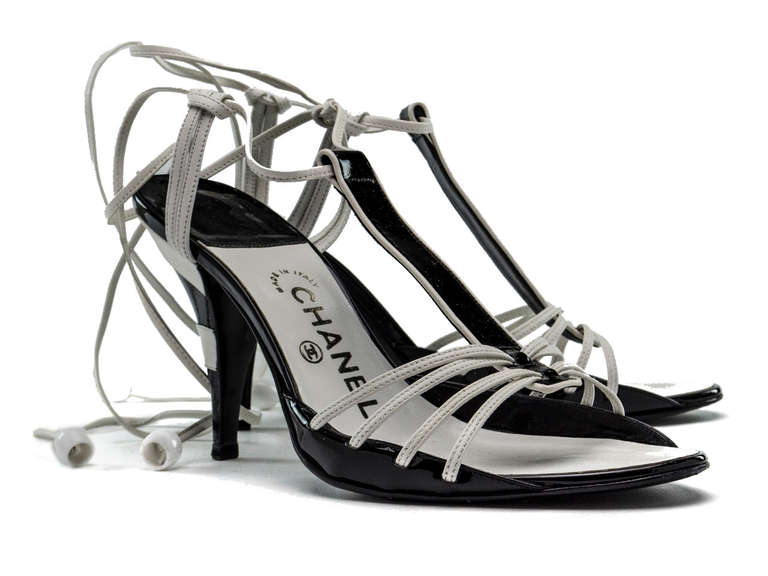 Chanel 04C Colorblocked Lace Up Sandals