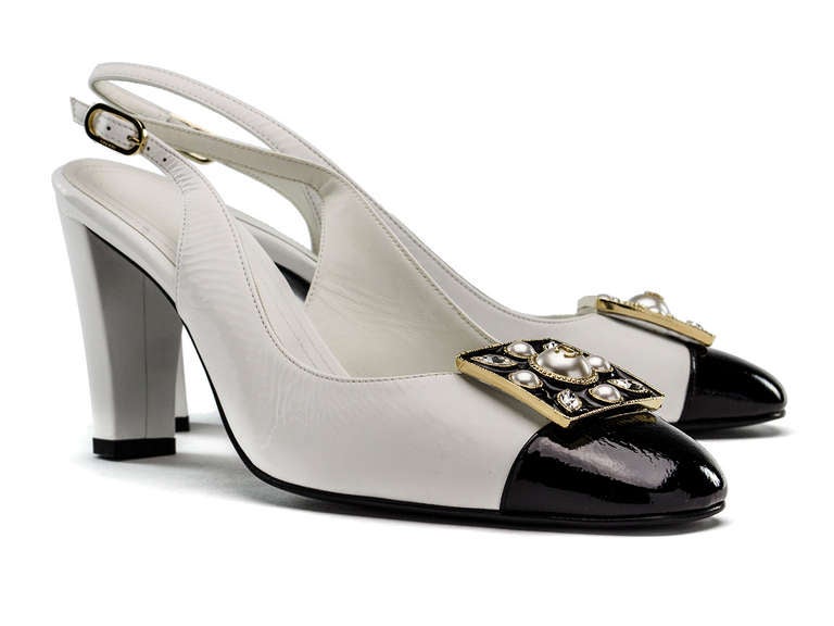 Chanel Patent Leather Pearl Embellished Heels