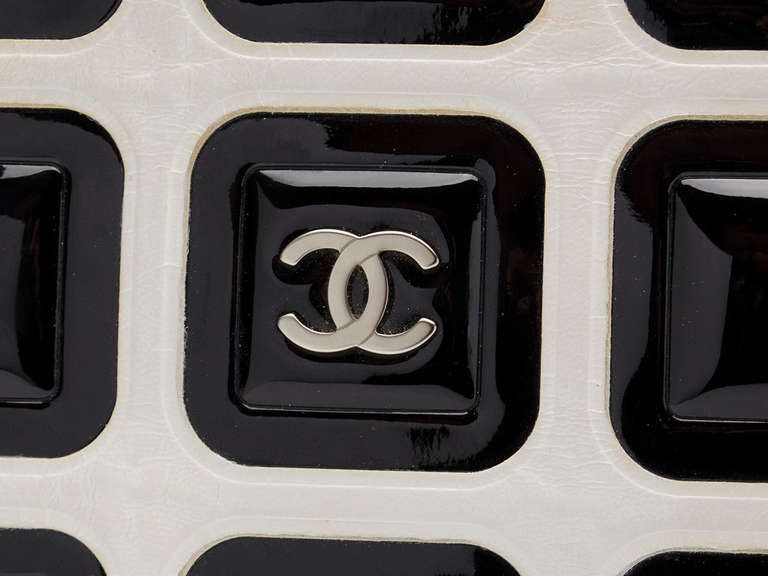 Chanel Black & White Raised Patent Square & Logo Leather Zip Closure Clutch Bag 2
