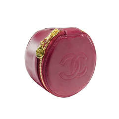 Retro Chanel Red Lambskin Vanity Canister
