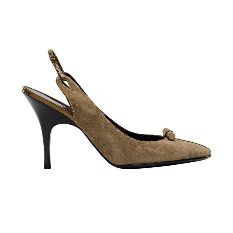Chanel Taupe Suede Slingback Heels For Sale