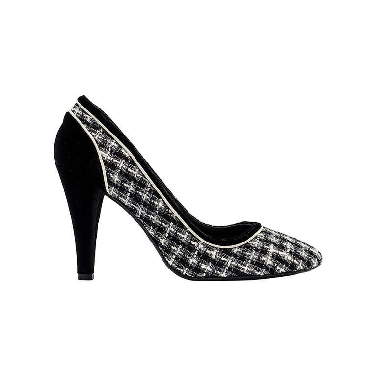 Chanel Black & White Tweed Pumps For Sale