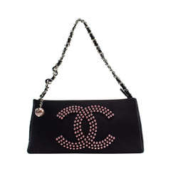 Chanel Satin Beaded Pochette Logo Bag