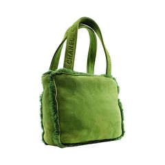 Retro Chanel Green Suede Mini Tote Bag
