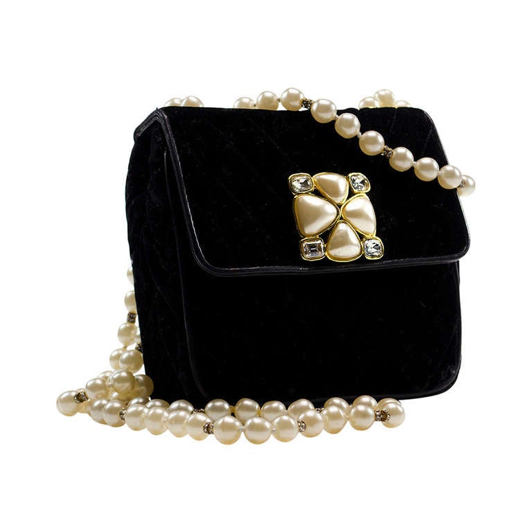 Chanel Vintage Velvet Pearl Gripoix Crossbody Evening Bag