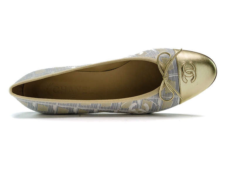 Chanel Gold Canvas Ballerina Flats For Sale 1